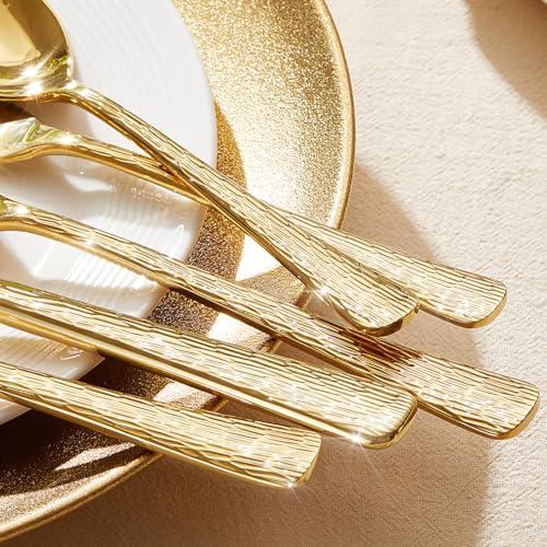 45 Piece Gold Silverware Set with Serving Utensils, 18/10 Stainless Steel - color: Gold, size: 45-Piece