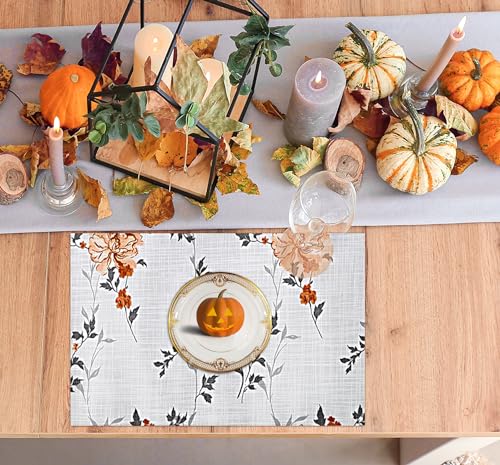 Ruvanti Placemats Set of 6, 100% Cotton Place Mats of 13"x19" – Grey Floral - color: Grey Floral