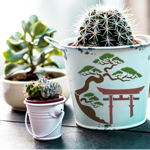 FINGERINSPIRE Japanese Torii Gate Painting Stencil with Brush 11.8x11.8inch Plastic PET Argyro Pine Trees Drawing Template Decorative Hollowed Oriental Theme Stencil for Painting on Wood Canvas - style: Japanese Torii Gate