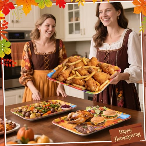 Vesici 4 Pack Thanksgiving Serving Trays, 13x10 Inch Melamine Platters - style: Thanksgiving