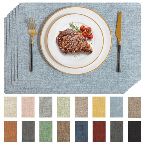 Romanstile Faux Leather Vinyl Placemats Set of 6, Sky Blue - color: Sky Blue