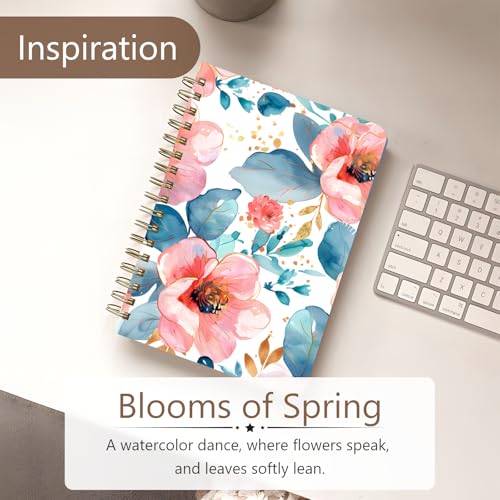 Cute Spiral Notebook Journal A5 6x9 Note Book with Pocket, Peony - color: Pink Peony