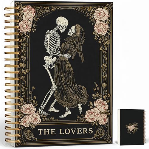 The Lovers Tarot Notebook Journal for Women - A5 Spiral Notebook with Dark Mystic Spells Skull Design, Vintage Witchy Journal, Lined Paper, Gothic Office & School Supplies, Unique Gifts for Women Birthday Graduation Christmas(Black-Skull) - color: Black-S