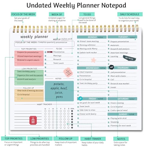 Thboxes Weekly Desk Planner, 8.5x11 In To Do List Notepad, 52 Sheets, Green - color: Green