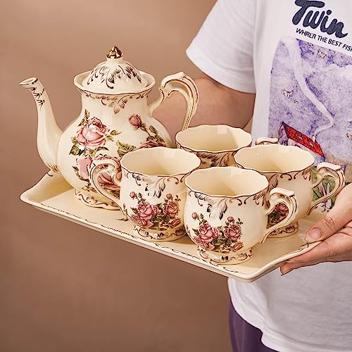 YOLIFE Ceramic Rose Serving Tray, Decorative Platter for Tea Party - 13.5 inch - color: Rose