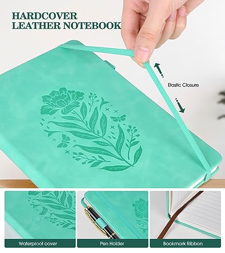 Lined Journal Notebook for Women, A5 Green Hardcover Leather Journals for Writing, 200 Pages Travel Daily Journal,Thick College Ruled Notebook for Work School, Note Taking, Business 5.75'' X 8.38'' - color: Green