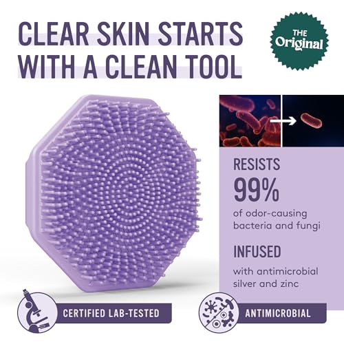 Sud Scrub® Antimicrobial Silicone Face Scrubber, 1 Pack, Gentle Face Exfoliator for Sensitive Skin, Eco Friendly Facial Cleansing Brush, Exfoliating Face Brush for Men and Women (Purple) - color: Purple