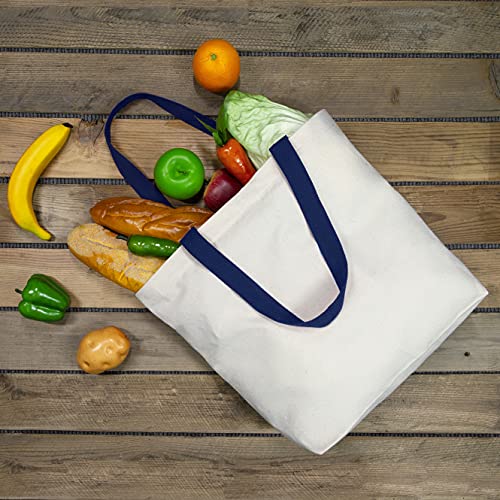 TOPDesign 2-Pack Canvas Tote Bags with Magnetic Snap, Reusable Grocery Shopping Bags, DIY Your Creative Designs - color: Natural / Blue