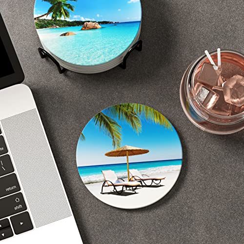 Coasters for Drinks, Set of 6 Cute Absorbent Ceramic Drink Coasters - color: Happy Beach