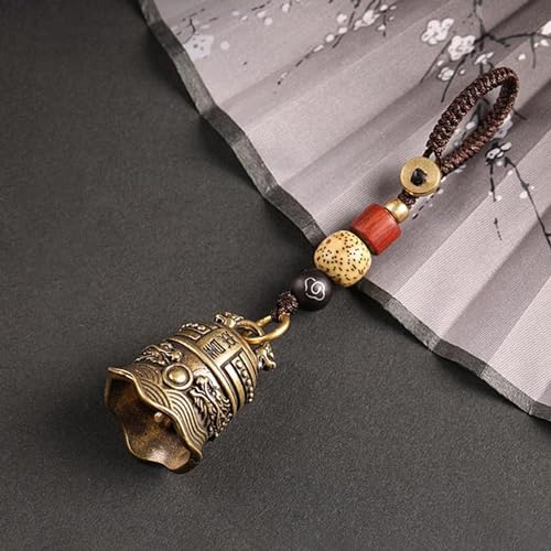 Brass Decorative Bells Keychain, Hanging Lucky Bell for Car Keys or Backpack as Good Luck Charms - style: Dong Huang Bell