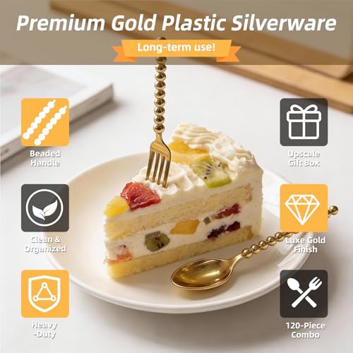 Premium Gold Mini Dessert Utensils Set - 120-Piece (60 Forks & 60 Spoons) - color: 120pcs Gold Set