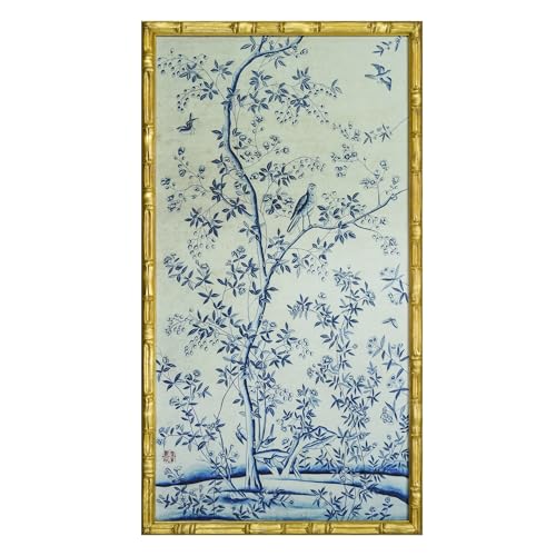 HongFengtang Chinese Rice Paper Print China Flower And Bird Bamboo Frame 19.5 X 35.8 Inches (BRIGHTGOLD B) - color: BRIGHTGOLD B, size: 35.8"L x 19.5"W