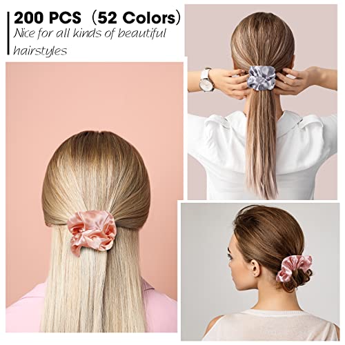 Hoteam 200 Pcs Satin Hair Scrunchies Bulk Ponytail Holders, Multicolor - color: Multi Color