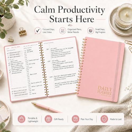Daily Planner with Hourly Schedules, 5.5" x 8.5" - Pink - color: a.Pink