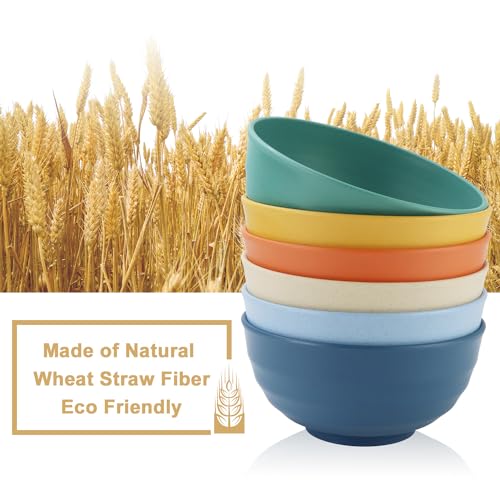 Large Salad Bowls Set of 6, Wheat Straw Bowls 60oz (Multi) - color: Multicolor, size: 60 Oz