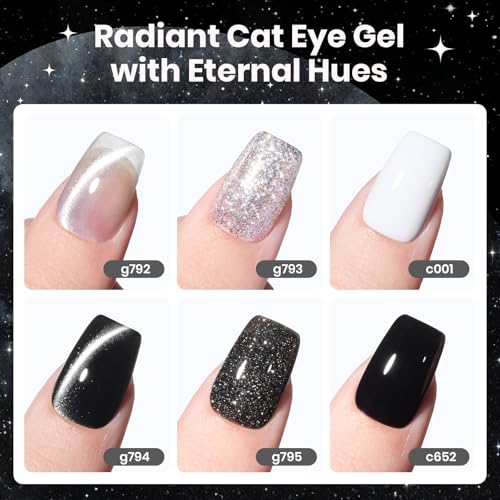 Beetles White Black Gel Polish Set, 6 Colors Fall Silver Cat Eye - color: A - Mixed Finishes | | Twilight Gleam