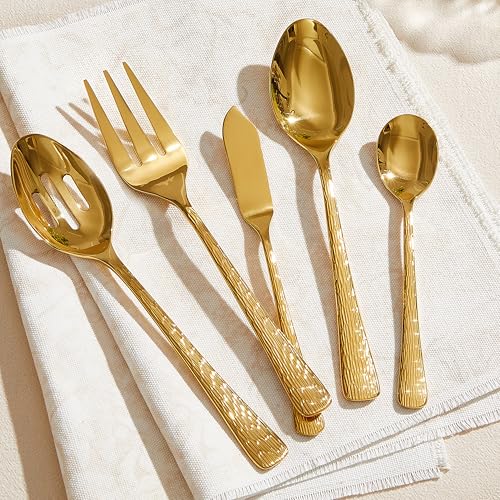 45 Piece Gold Silverware Set with Serving Utensils, 18/10 Stainless Steel - color: Gold, size: 45-Piece