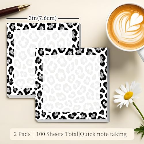 Sticky Notes 3x3 Inches, Cute Self-Stick Note Pads, Funny Memo Pads, Easy to Post Sticky Notes for Office, Home & Notebook White Black Leopard - color: White Black Leopard