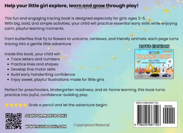 Tracing Book for Girls Ages 3-5: Full Color Edition: Big Easy Lines for Preschool & Kindergarten | Alphabet A-Z, Numbers 0-10, Shapes & Pre-Writing ... for Kids (My First Tracing Workbooks)
