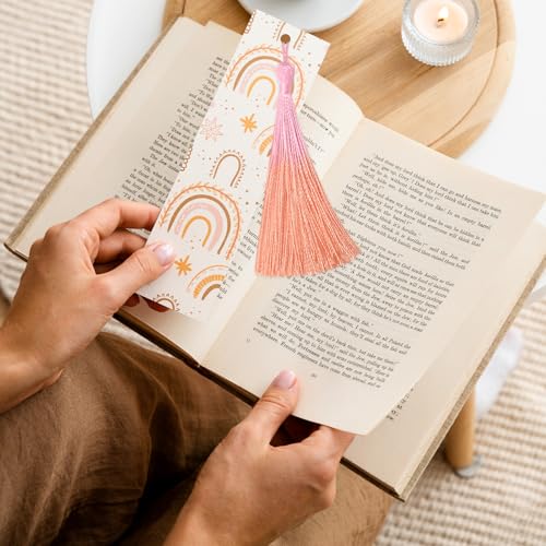 50Pcs 5 Inch Bulk Bookmark Tassel Kit for Graduation, Keychain(Pink Orange) - color: Pink&orange