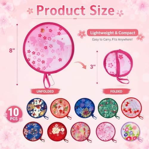 10 Pieces Japanese Foldable Fan, Handheld Compact Cooling Fans - size: 8 inches (open), 3 inches (folded)