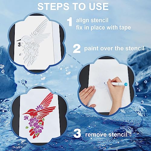 MAYJOYDIY Cherry Blossoms Cat Stencil 11.8×11.8inch Large Katana Stencil with Paint Brush Square Japanese Style Drawing Template for Wood Walls Canvas Furniture Crafts Art Projects - color: Cherry Blossoms Cat