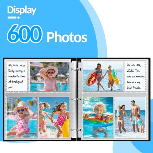 Fabmaker 100 Pack 4x6 Photo Sleeves for 3 Ring Binder, Hold 600 Photos