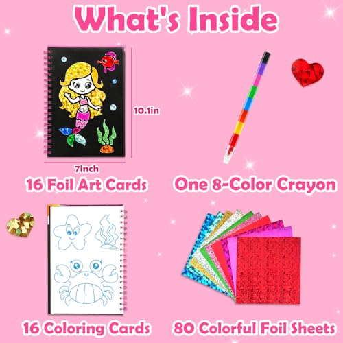 FUNNYB&G Foil Art Craft Kit for Kids, Sparkly Birthday Gift Toy for Girls - style: Mermaids
