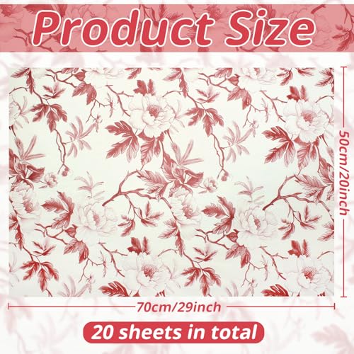 Benvo Floral Tissue Paper 20x29 Inch - 20 Sheets Decoupage Craft Paper for Gift Wrapping, Flower DIY Art Projects, Spring Wedding, Birthday & Baby Shower Decorations(Style N) - color: Pink Peony New