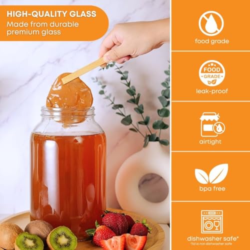 1 Gallon Glass Jar with Lid | 4-Pack Wide Mouth Set with 5 Metal Caps - size: 4 Pack