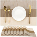 Placemats Set of 8, Vinyl Woven Heat-Resistant Place Mats - color: Beige Light Brown, size: Set of 8