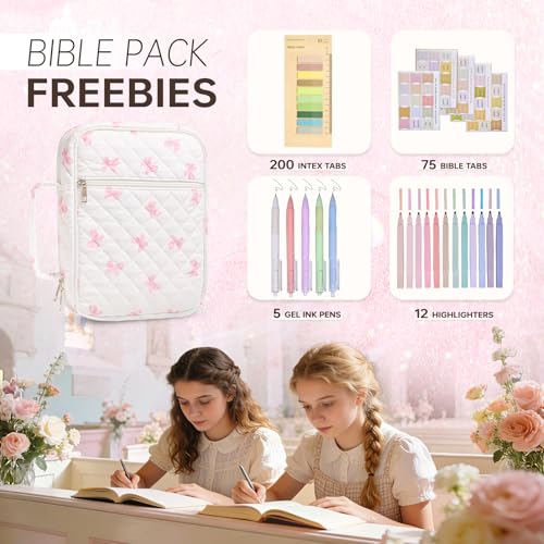 Bible Cover Case for Women Large Bible Cover Bag Quilted Bible Carrying Case for Girls Bible Study Supplies Accessories Christian Gifts for Women (New Pink Bow, Large) - color: New Pink Bow