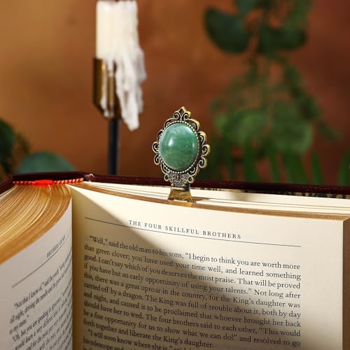 1Pcs Vintage Green Aventurine Bookmark with Natural Crystal Stone - Fantasy Brass Metal Green Jade Bookmarks for Reading Women, Men, Book Lovers, Girls and Teachers Book Marks(Green Jade) - color: Green Jade