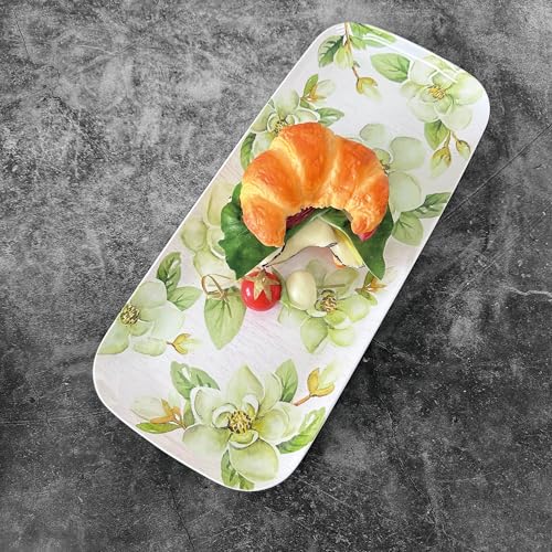 UP Magnolia Melamine Serving Tray, 15 x 6.5 Inch Rectangular Serving Platter, BPA Free Food Tray for Party Entertaining - color: Magnolia