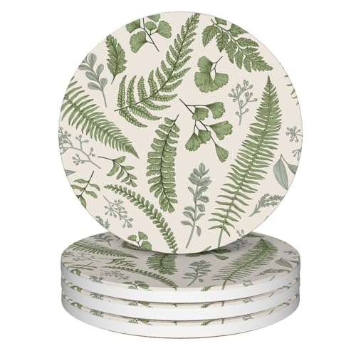 Drink Coasters Set of 4,Botanical Leaves and Plants Vintage Coasters for Drinks Ceramic Coasters with Cork Bottom for Kinds of Mugs and Cups,Home Decor,4'' - color: Botanical Leaves and Plants Vintage