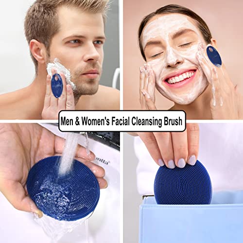 Silicone Face Brush Handheld Facial Cleansing Scrubber, Dark Blue+Gray - color: 3rd-dark Blue+gray (2 Pack)