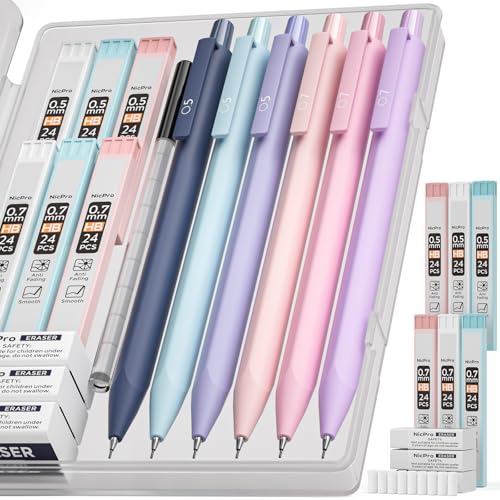 Nicpro Pastel Mechanical Pencil Set, 0.5 & 0.7mm Cute Pencils, Pack of 6 - style: 0.5mm + 0.7mm