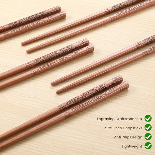 Reusable Chopsticks, Hand-Carved Phoenix Design Wooden Chopstick, Chinese Chopsticks Reusable Dishwasher Safe, Chop Sticks Gift Sets - 4 Pairs - color: Phoenix Chopsticks (4 Pairs)