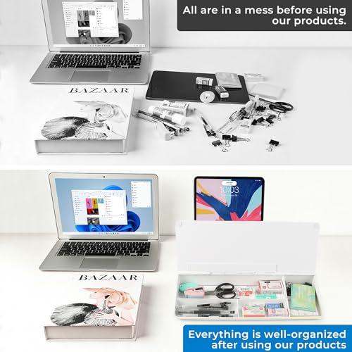 Small Desktop Glass Dry Erase whiteboard Organizer with Storage 16 X 7 inches, White