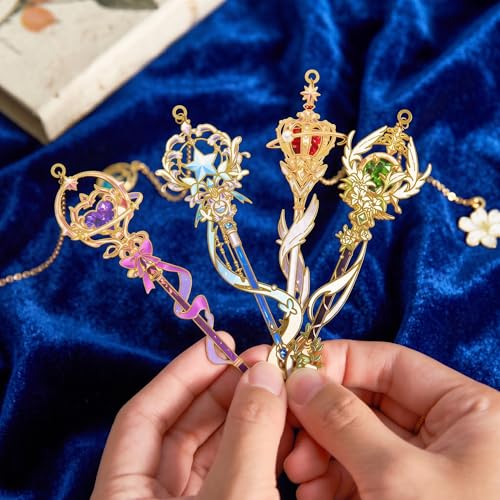 4 PCS Fantasy Wand Bookmarks, Magic Metal Book Marks for Reading Women, Girls, Birthday Christmas Gifts - style: Wand Bookmarks