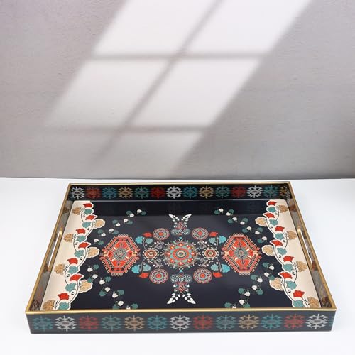 Spsyrine Plastic Decorative Serving Tray with Handles for Coffee Table - color: Multi M