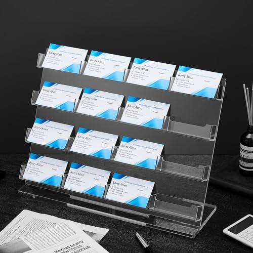 Dunzoom Business Card Holder for Desk, 16 Slots Acrylic Card Display Stand - style: 16 Slots
