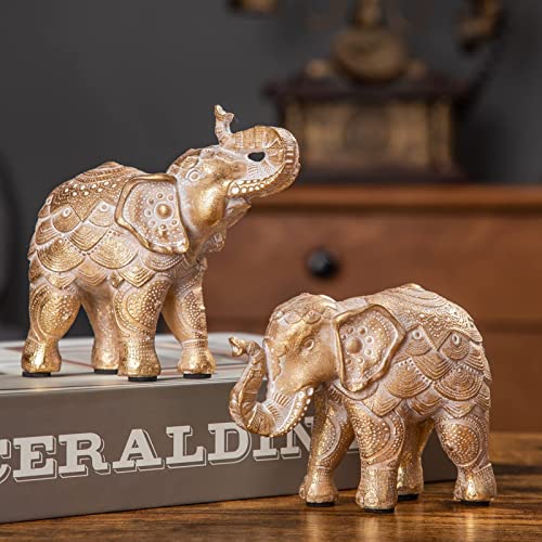 Small Elephant Statues Gold Home Decor Elephant Figurines with Trunk Up - color: Gold