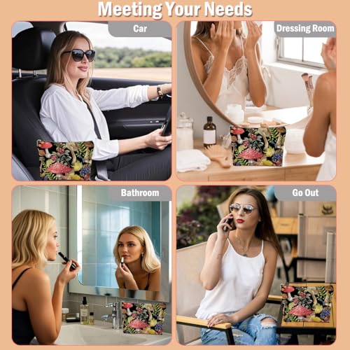 Retro Mushroom Makeup Bag, Mushroom Gifts Cosmetic Bag Mushrooms Stuff - color: Multicolor 0140