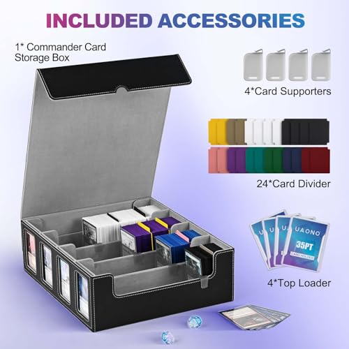 UAONO 4-Row 3000+ Trading Card Storage Box with Commander Display - color: Black&Gray, size: 4-row