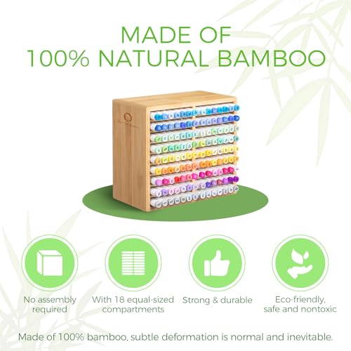 Ohuhu Bamboo Marker Organizer, Wooden Desktop Storage Holds 126 Markers - style: Rounded Corner Hold 126 Markers