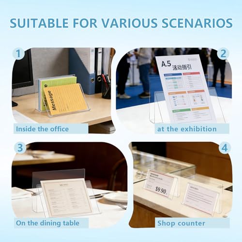 2 Pcs Clear index card stand 4 x 6'' Acrylic postcard display holder Desk card organizer Business card holders for Home Office School Desktop Card Storage (No Card)