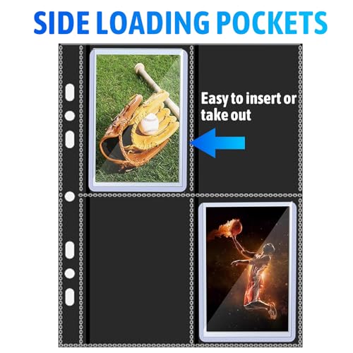 Toploader Binder Pages 4-Pocket, 20 Pcs Top Loader Side-Loading Page for 3" x 4" Toploaders Sleeves | Holds 160 Cards Total