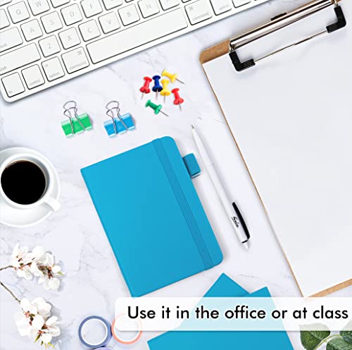 feela 3 Pack Pocket Notebook Journals, Mini Cute Small Journal Notebook Bulk Hardcover College Ruled Notepad with Pen Holder for Office School Supplies, with 3 Black Pens, 3.5”x 5.5”, A6, Teal - color: 3 Teal