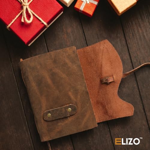 ELIZO Vintage Leather Journal, 200 Handmade Vintage Deckle Edge Paper, Leather Bound Journal For Women & Men, Key Closure, Book of Shadows Grimoire Sketchbook Travel Notebook, Teak Brown - 6X4 inches - size: 6x4 (Key Closure)